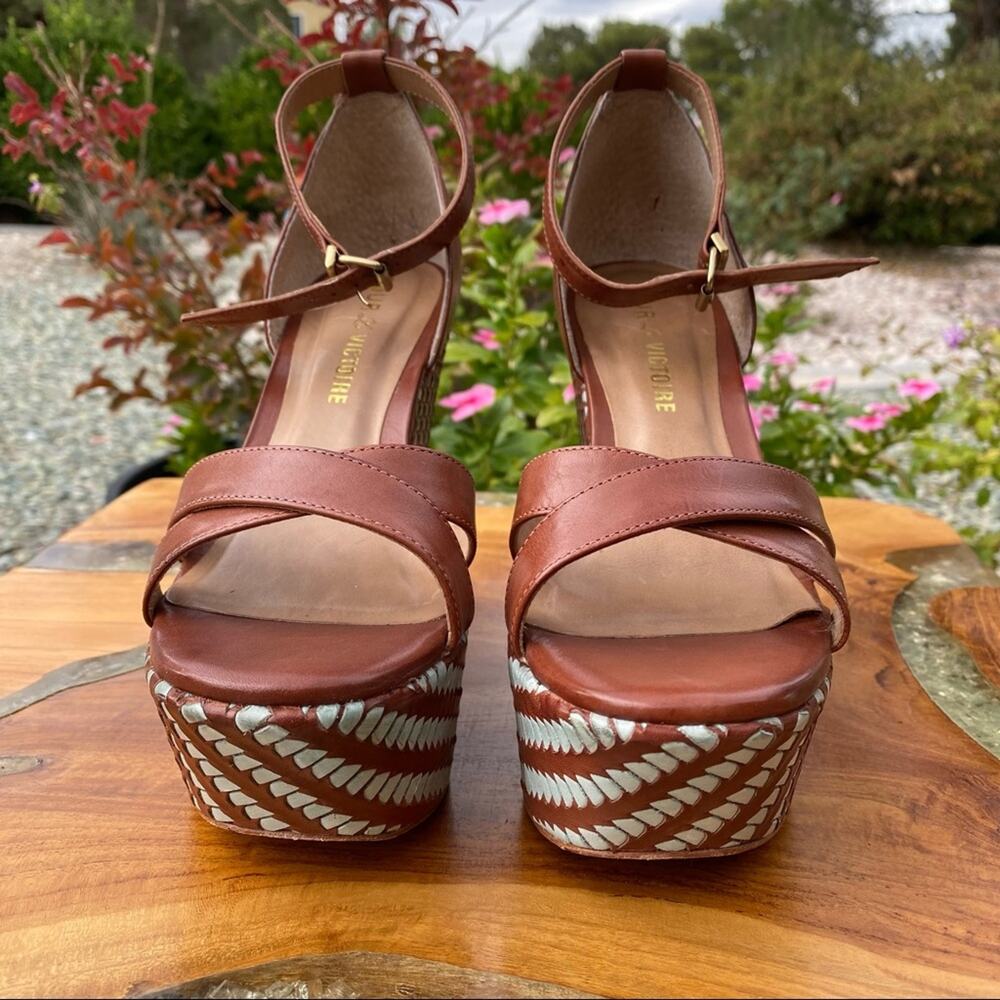 Pour La Victoire Italian Made Leather Soled Platform Wedges Size 6 - Picture 5 of 10
